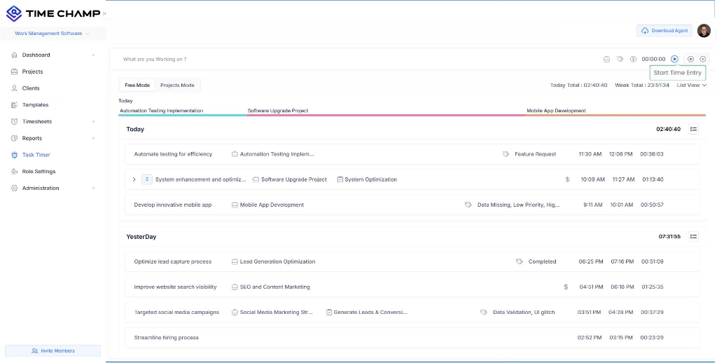task timer dashboard